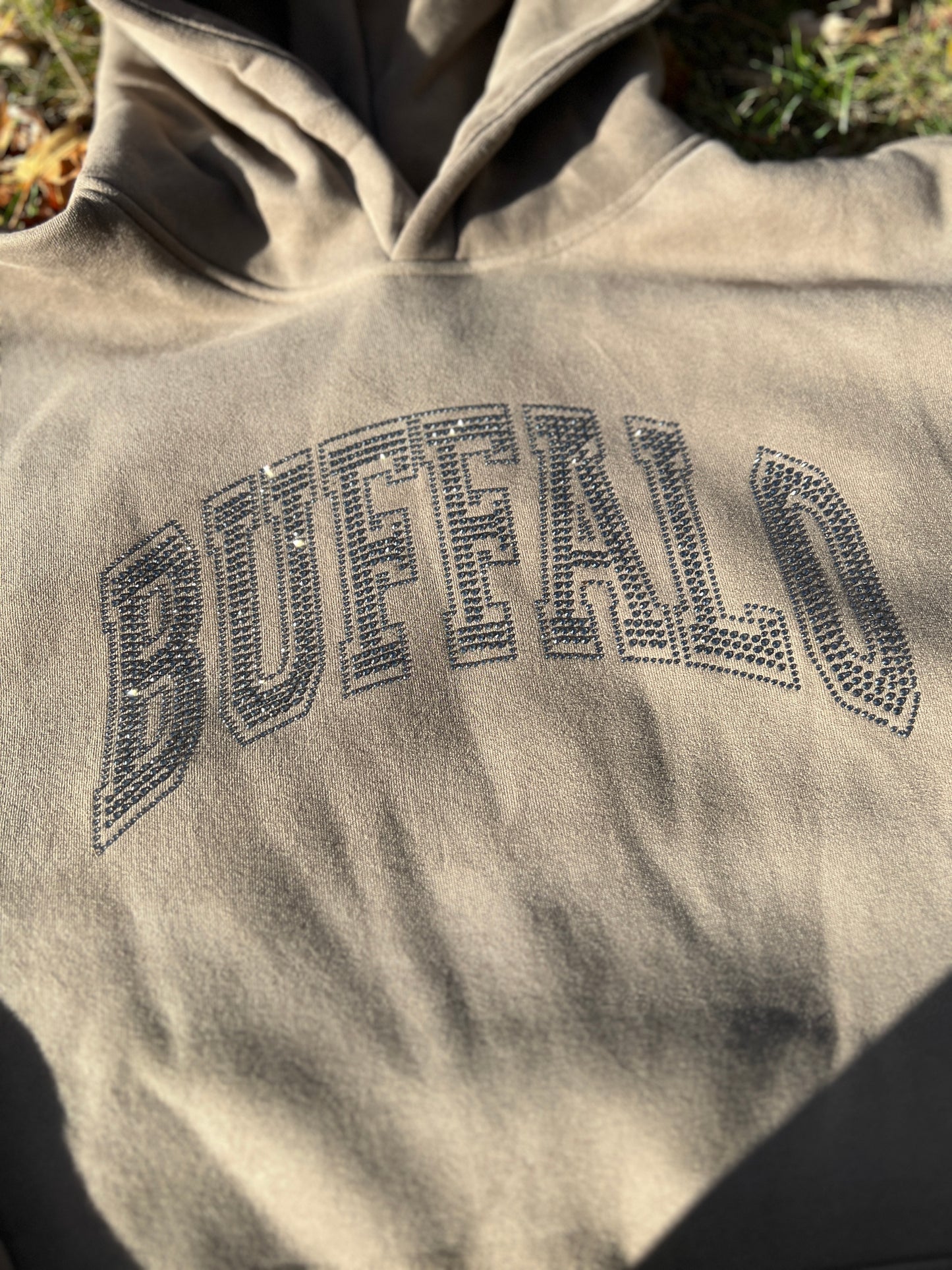 Bling neutral boyfriend hoodie, Oversized rhinestone hoodie, Thick Buffalo neutral hoodie