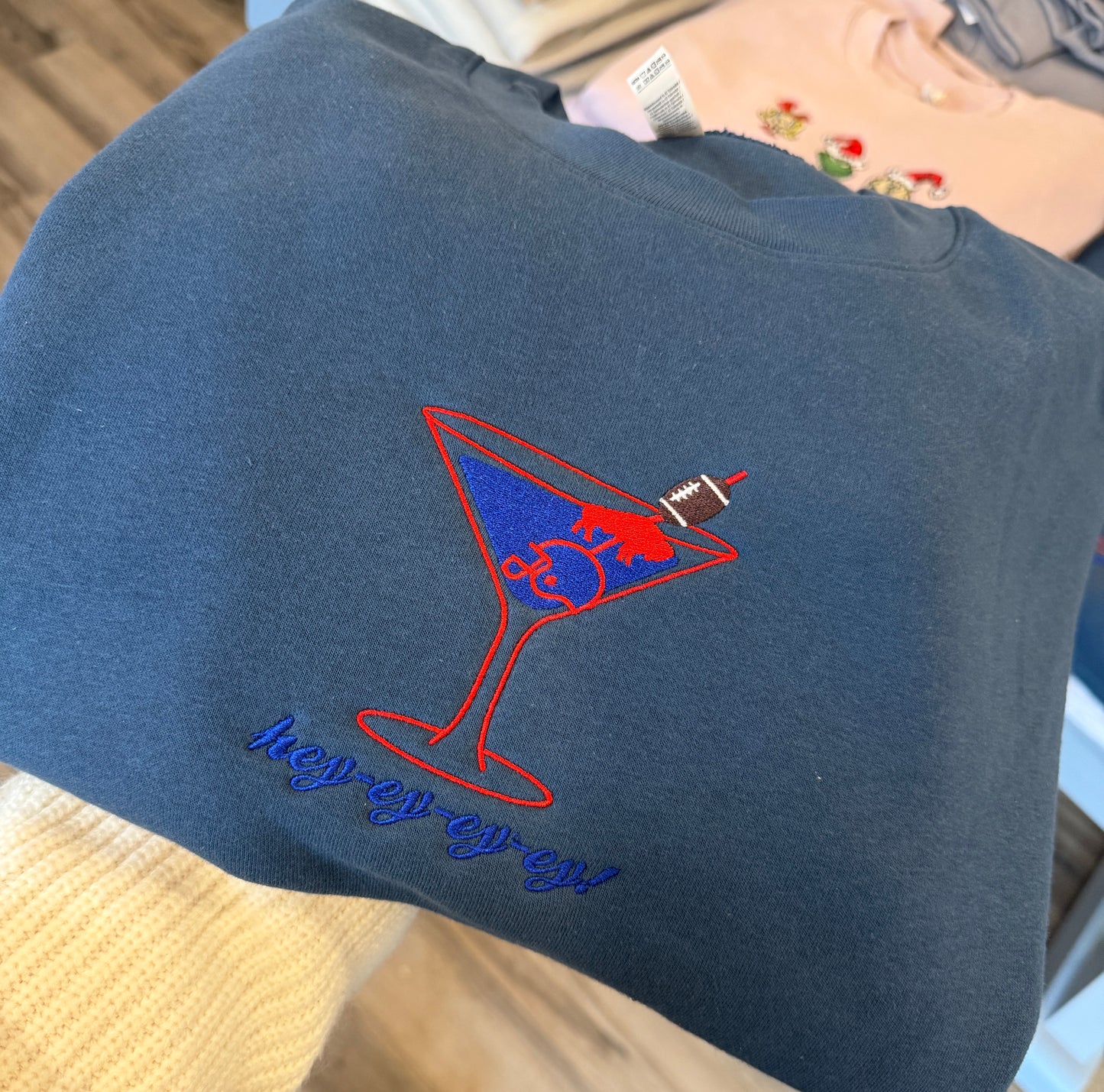 Tini time hey ey ey embroidered crewneck STEEL BLUE