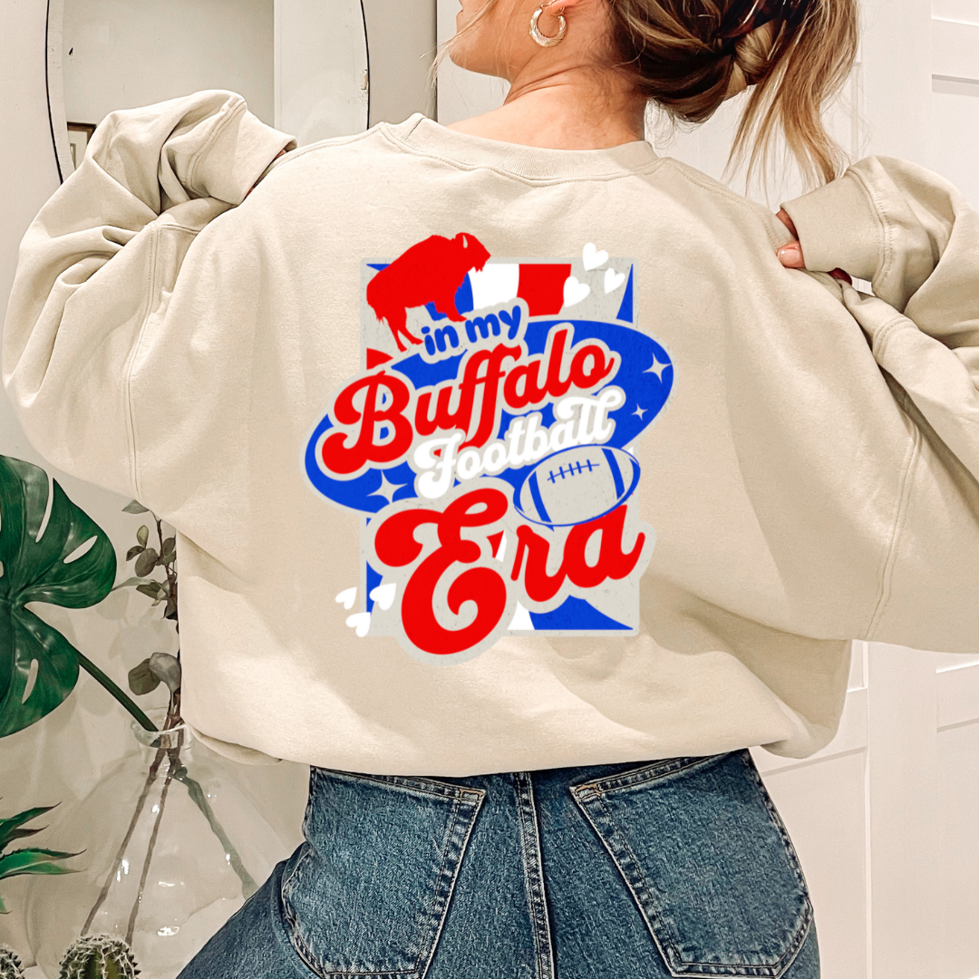 In my Buffalo Football Era crewneck, Neutral Buffalo football crew, Buffalo sweatshirt