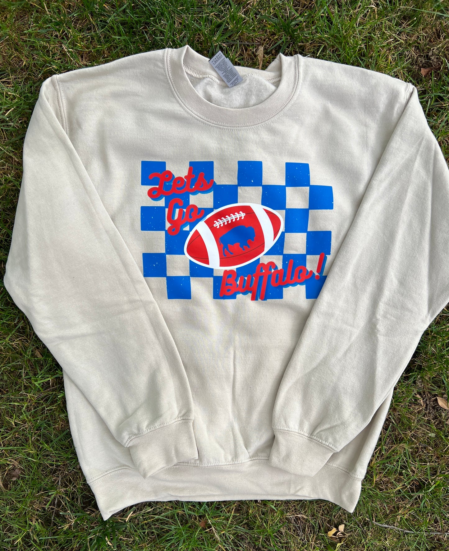 Let's Go Buffalo checkered neutral crewneck, Buffalo hoodie