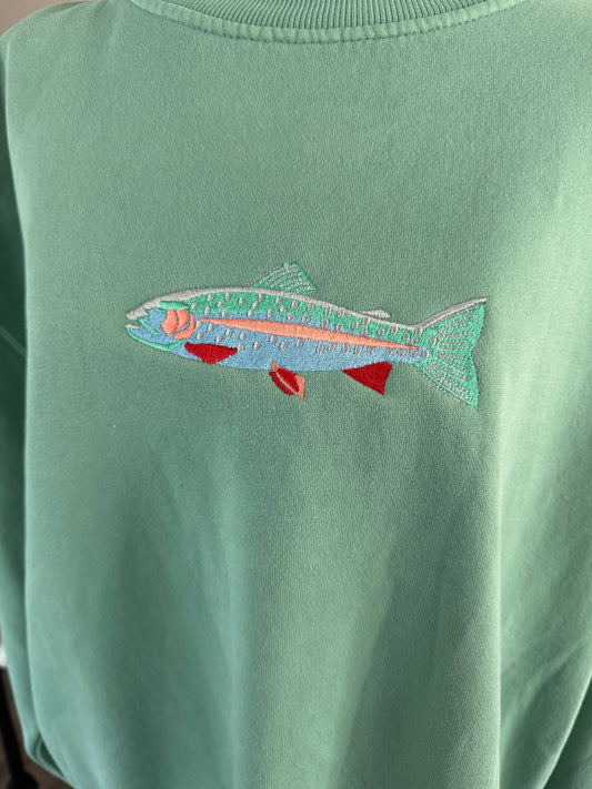 Trout Fish Embroidered Mock Neck
