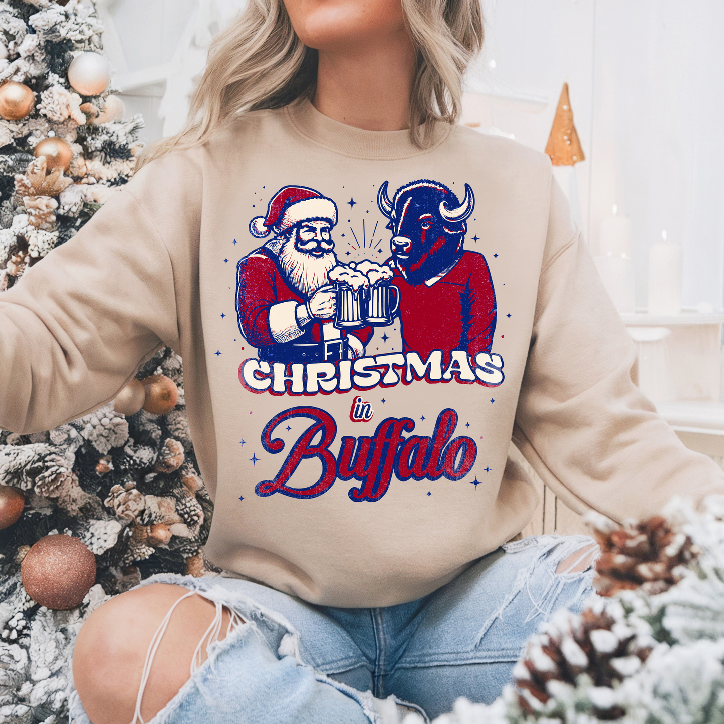 Christmas in Buffalo Cheers Crew, Christmas Crewneck, Buffalo Christmas Sweatshirt