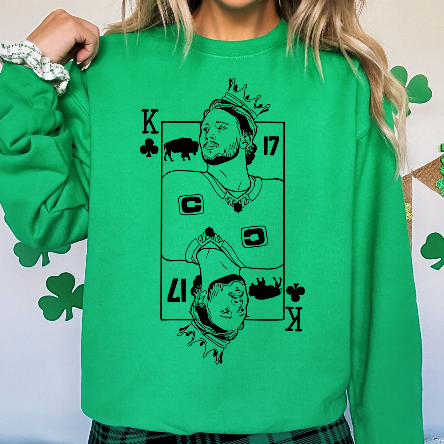 King Josh St. Allen Crewneck, St. Patrick's Day Buffalo Tee