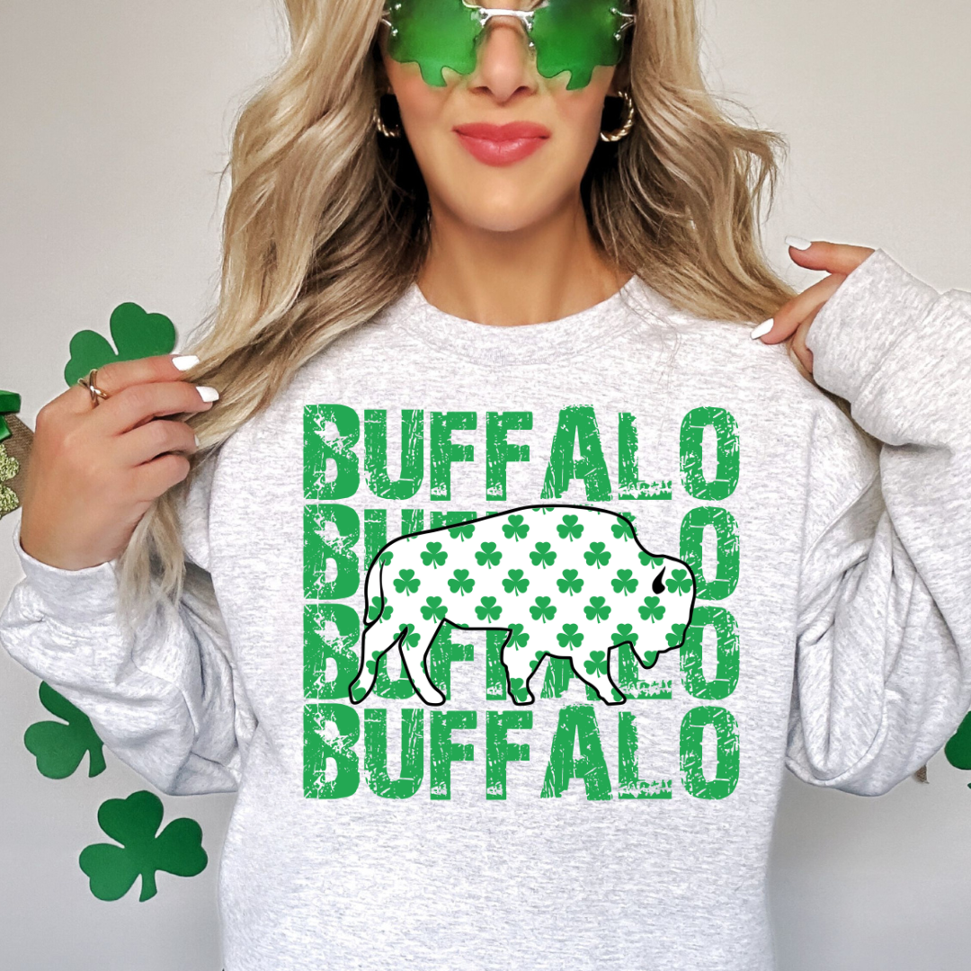 Buffalo repeating distressed St. Patrick's Day Crewneck