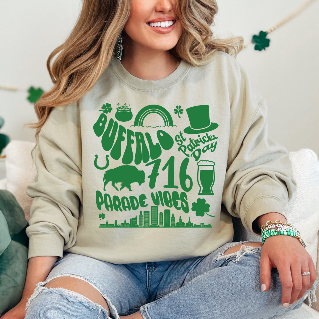 Buffalo parade vibes crewneck, Buffalo St. Patrick's Day sweatshirt