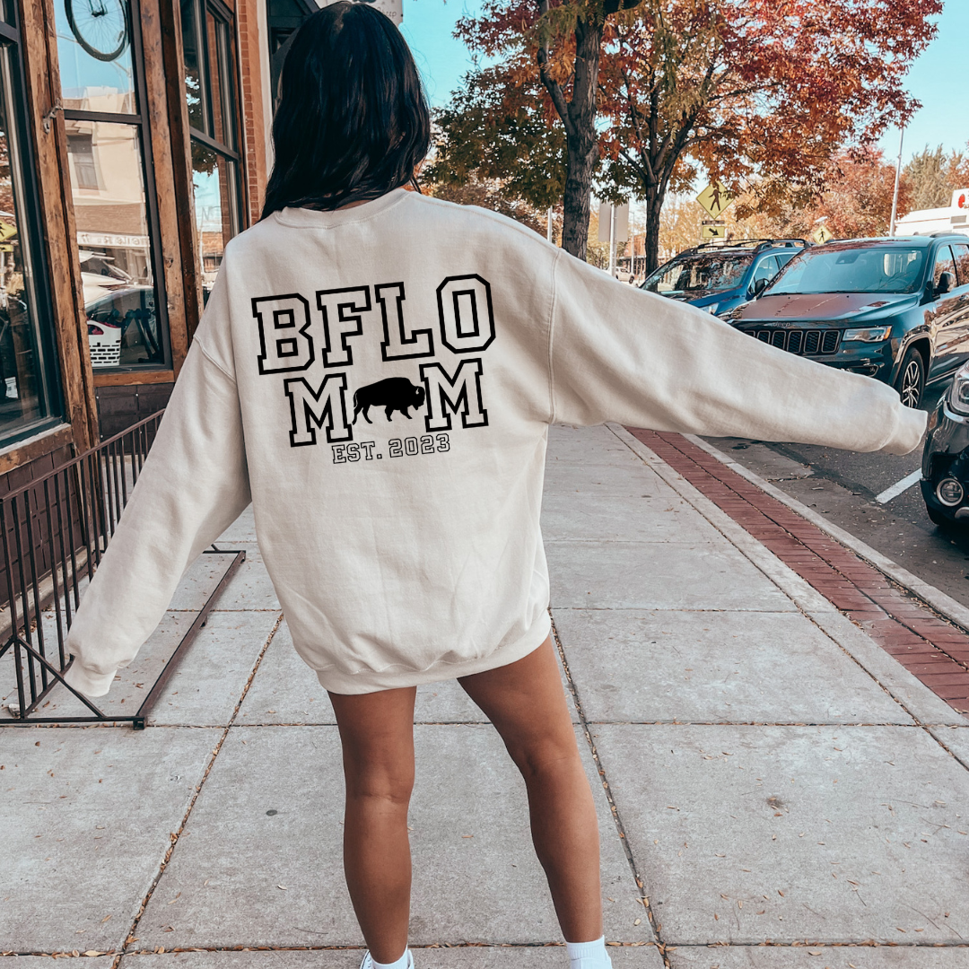BFLO Mom EST. Back sweatshirt