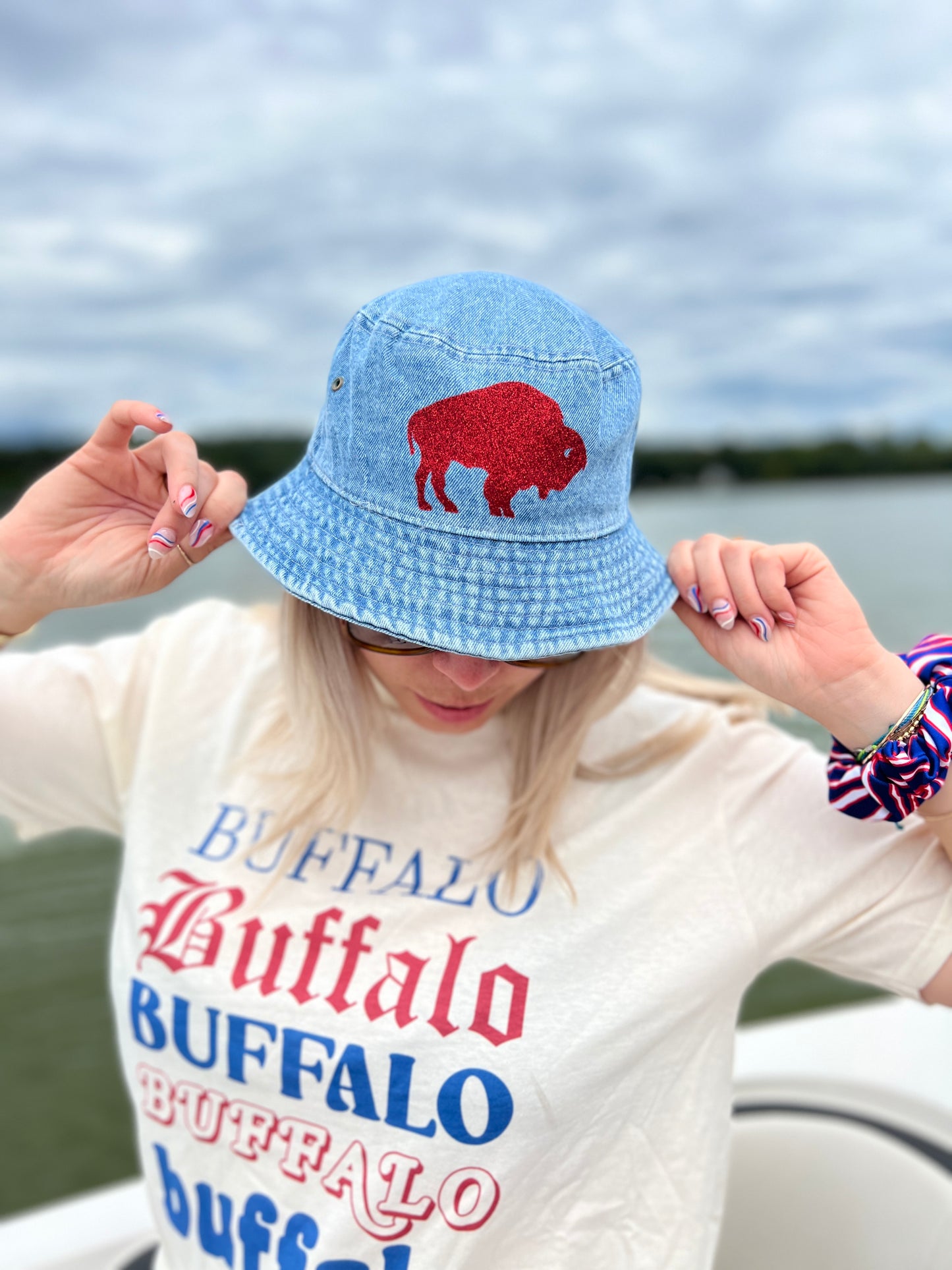 Buffalo denim bucket hat, Buffalo sparkle bucket hat, Buffalo denim star bucket hat, Buffalo sparkle denim bucket hat