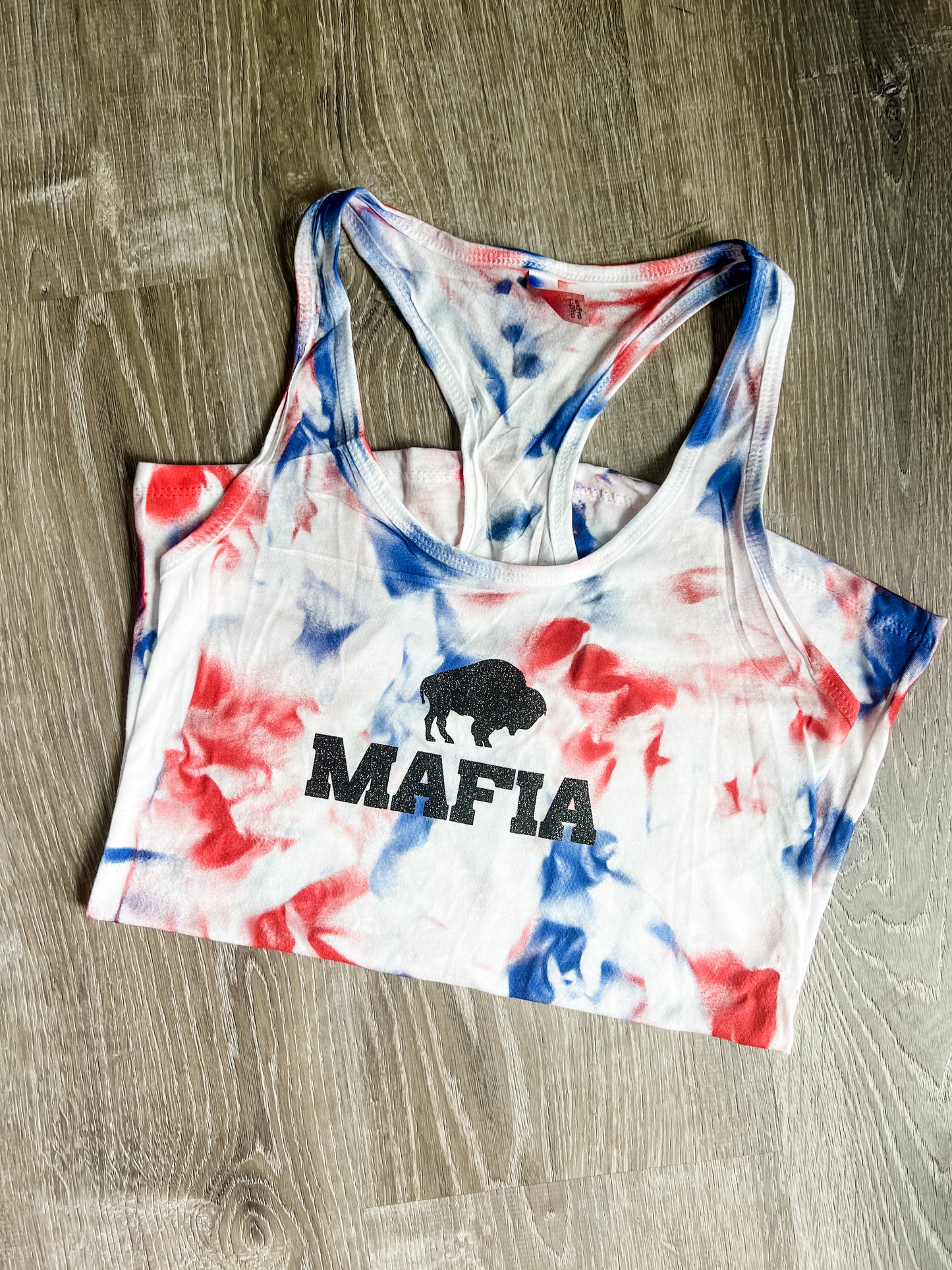 Buffalo Mafia tie-dye tank, Buffalo fitted racer back tank top, Buffalo tank top, Buffalo bleach dye tank top