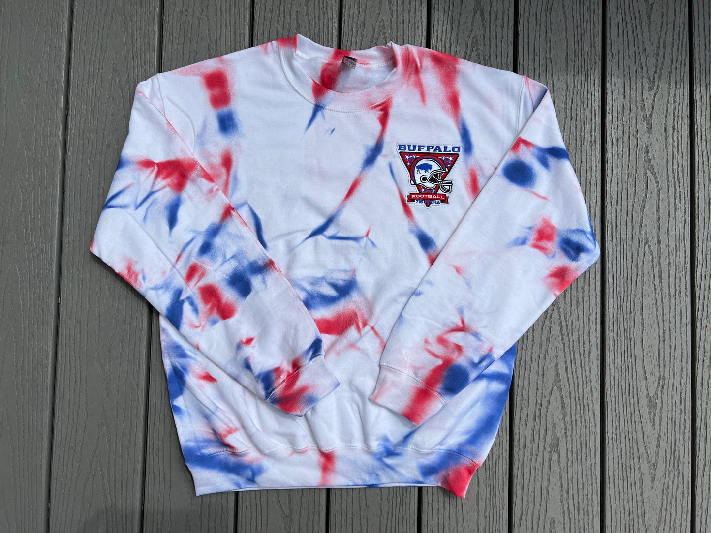 Buffalo bleached embroidered crewneck, Buffalo embroidered crewneck, Buffalo tie-dye vintage crewneck