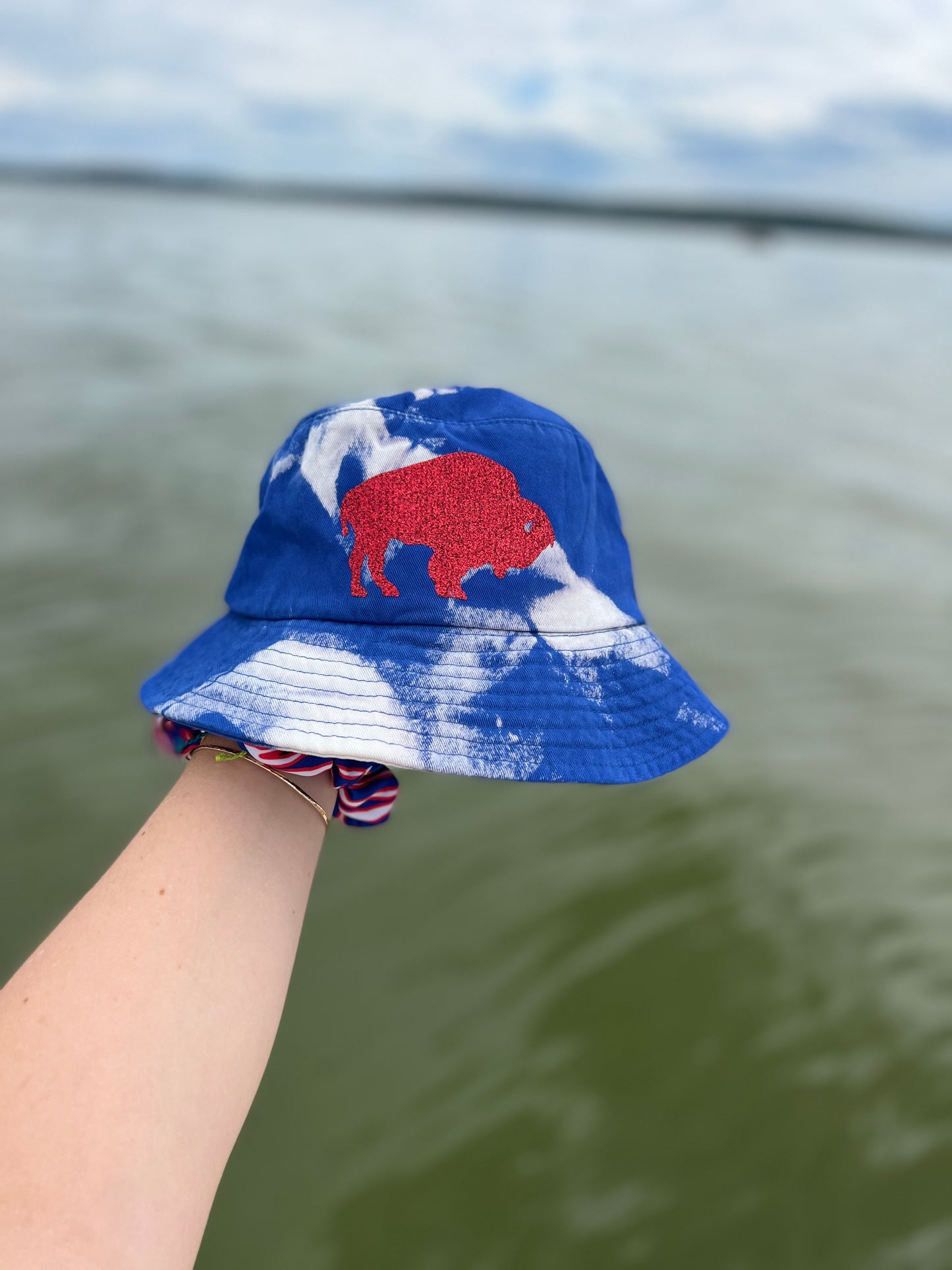 Buffalo blue bleach dye bucket hat, Buffalo bucket hat, Buffalo hat, Buffalo tie-dye bucket hat