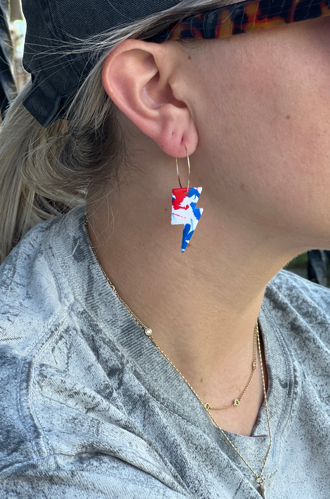 Buffalo lightning bolt hoop earrings, Buffalo polymer clay earrings