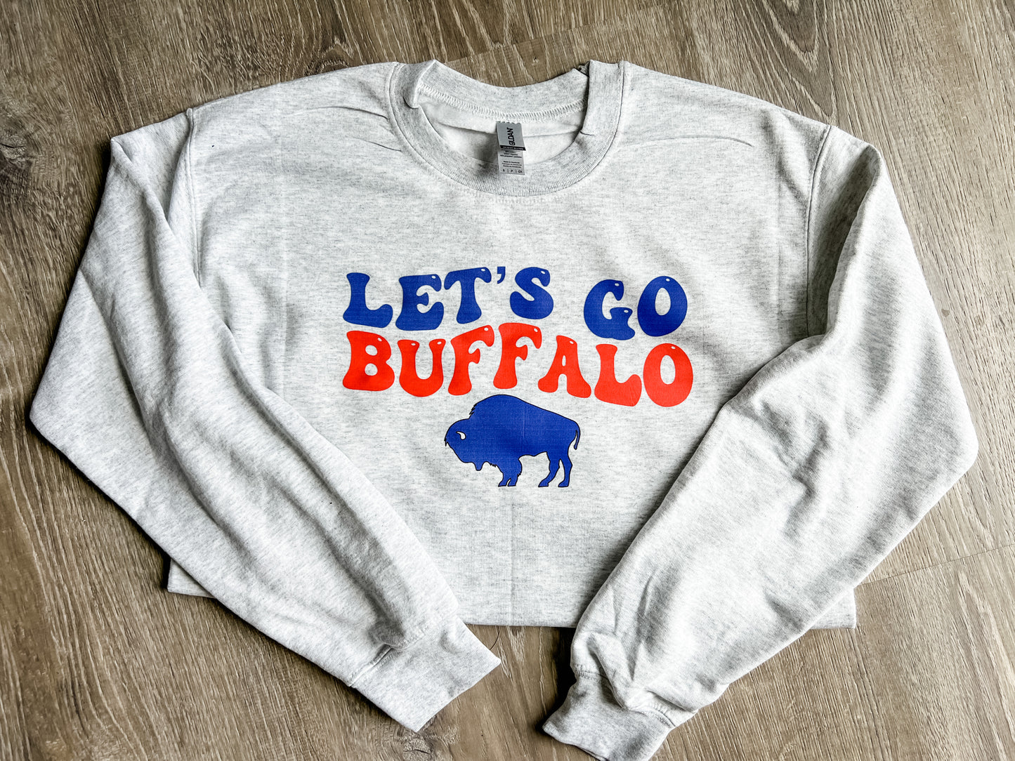 Let’s Go Buffalo Groovy crewneck, Buffalo grey crew, Buffalo crewneck