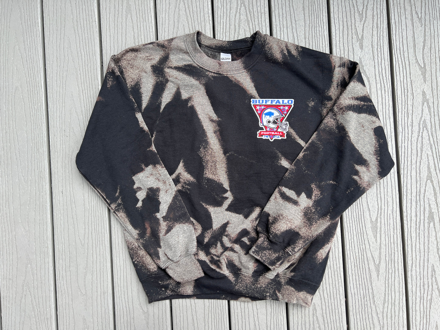 Buffalo bleached embroidered crewneck, Buffalo embroidered crewneck, Buffalo tie-dye vintage crewneck