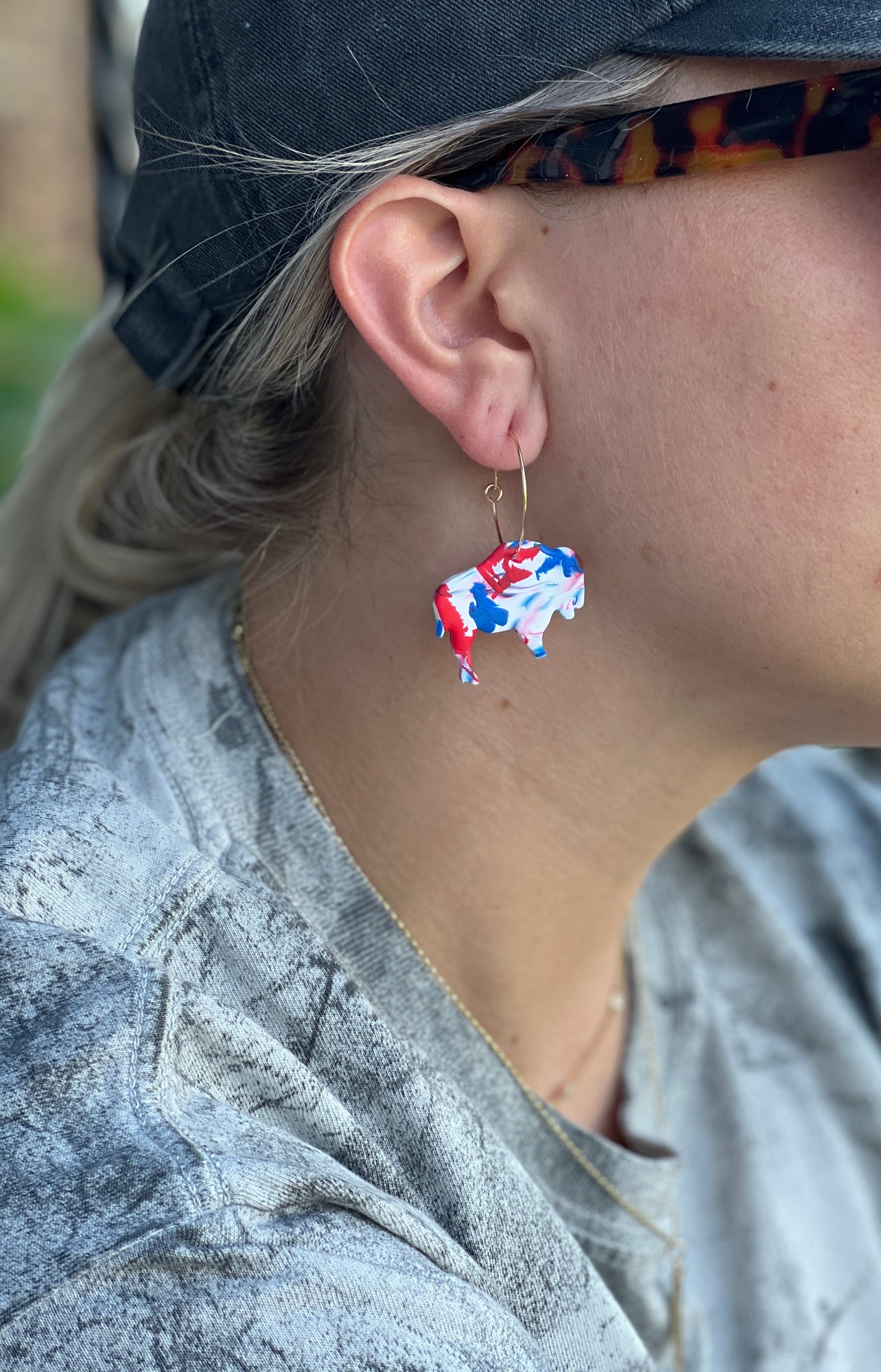 Buffalo hoop dangle polymer clay earrings, Buffalo earrings, Buffalo hoop earrings