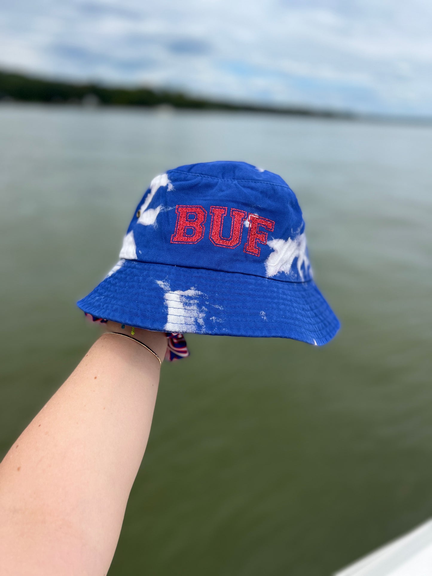Buffalo blue bleach dye bucket hat, Buffalo bucket hat, Buffalo hat, Buffalo tie-dye bucket hat