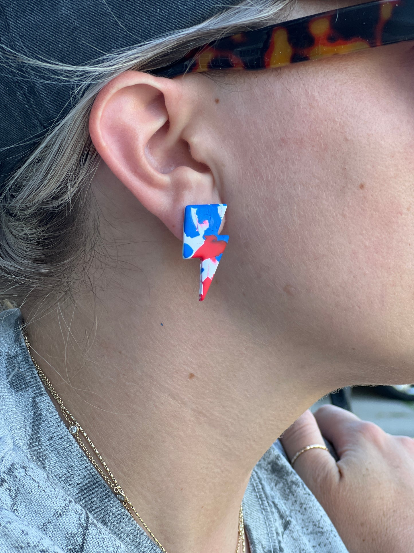 Buffalo polymer clay lightning bolt studs, Buffalo polymer clay earrings