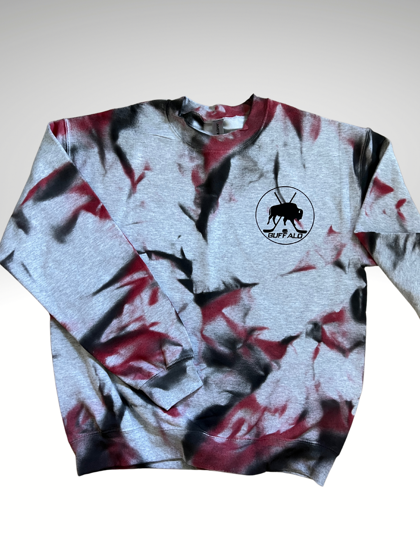 Buffalo hockey throwback tie dye black and red crewneck