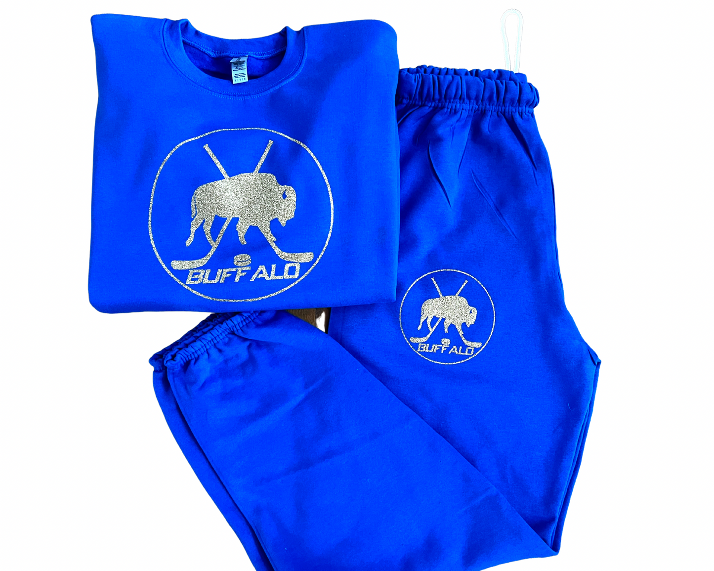 Blue and gold Buffalo hockey sparkle crew