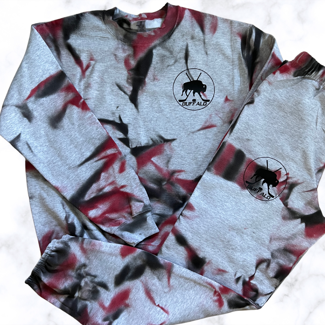 Buffalo black and red tie dye hockey joggers