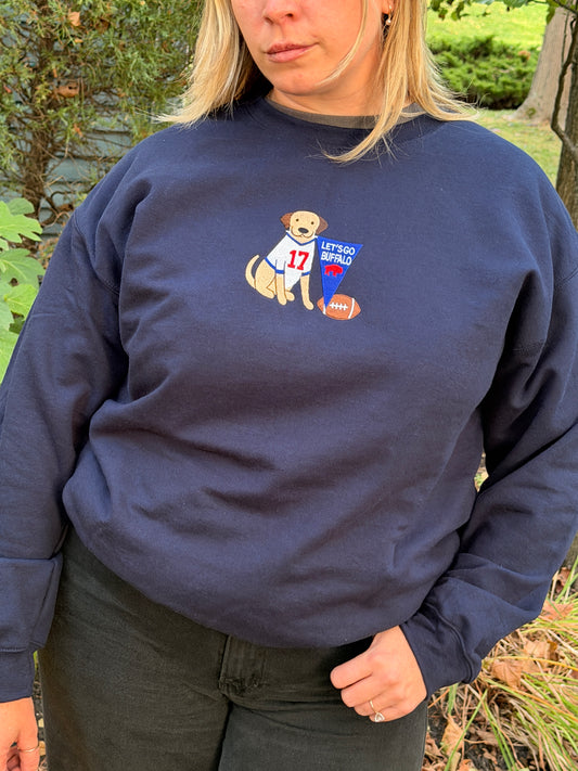 Embroidered Dog Let’s Go Buffalo, Buffalo Dog Crewneck