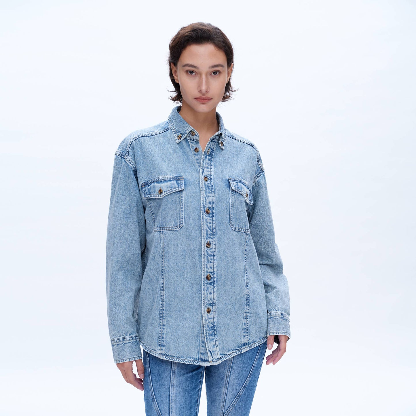 Oversized long sleeve denim shirt
