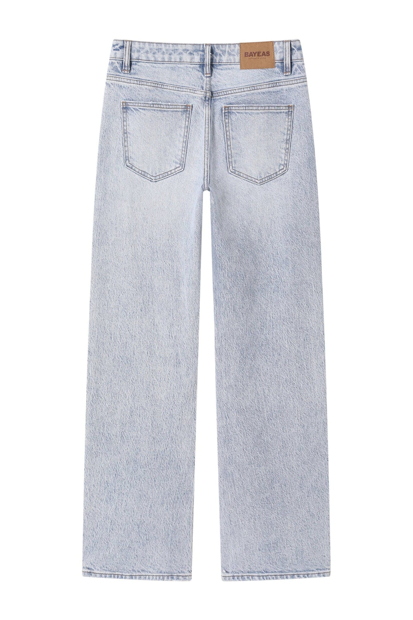 MID RISE BARREL DENIM JEANS WITH FINISHED HEM: LIGHT BLUE