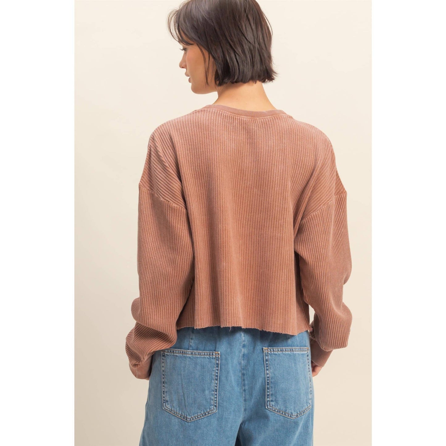 Waffle Long Sleeve Top: CHESTNUT