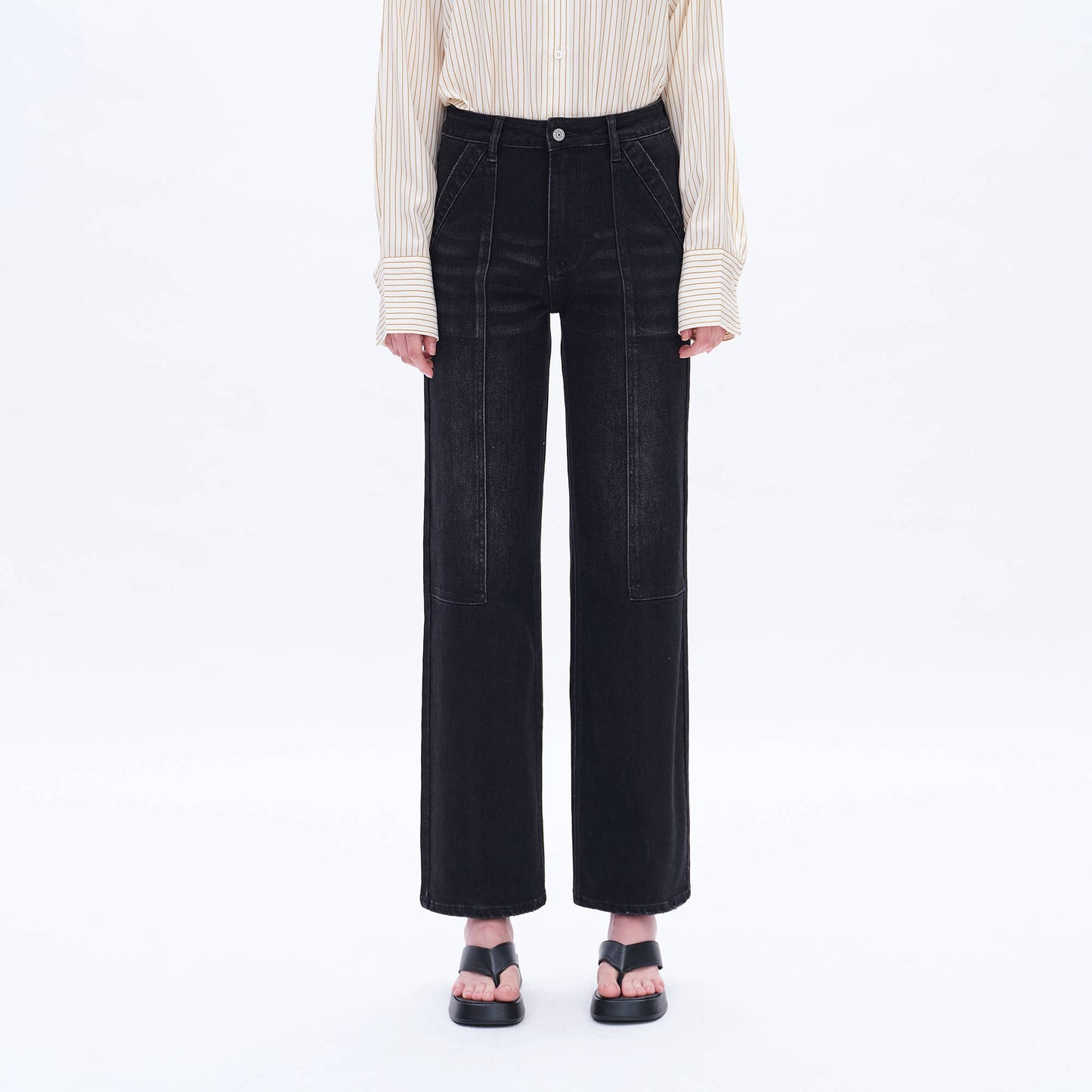 SUPER HIGH RISE WIDE LEG JEANS: BLACK