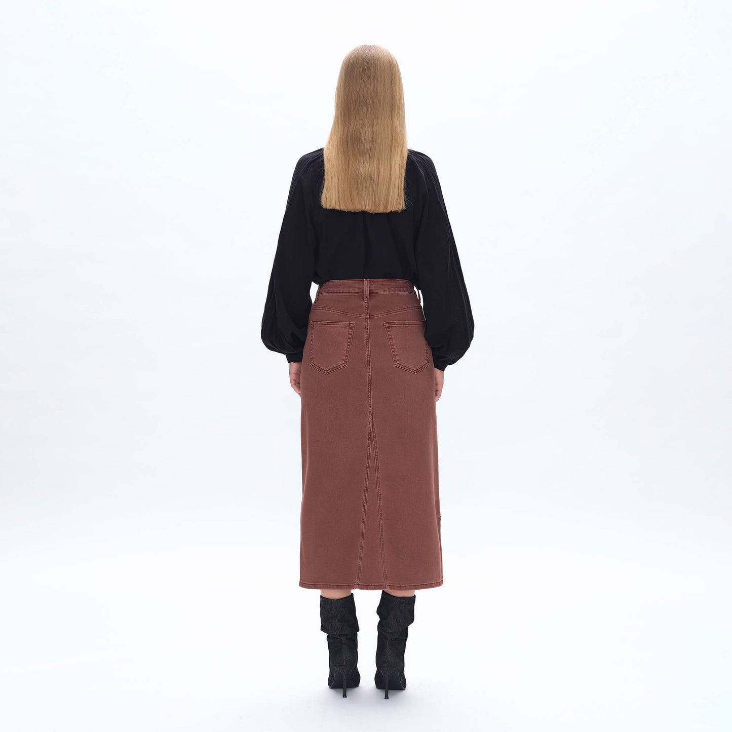 Pencil Jean Midi Skirt
