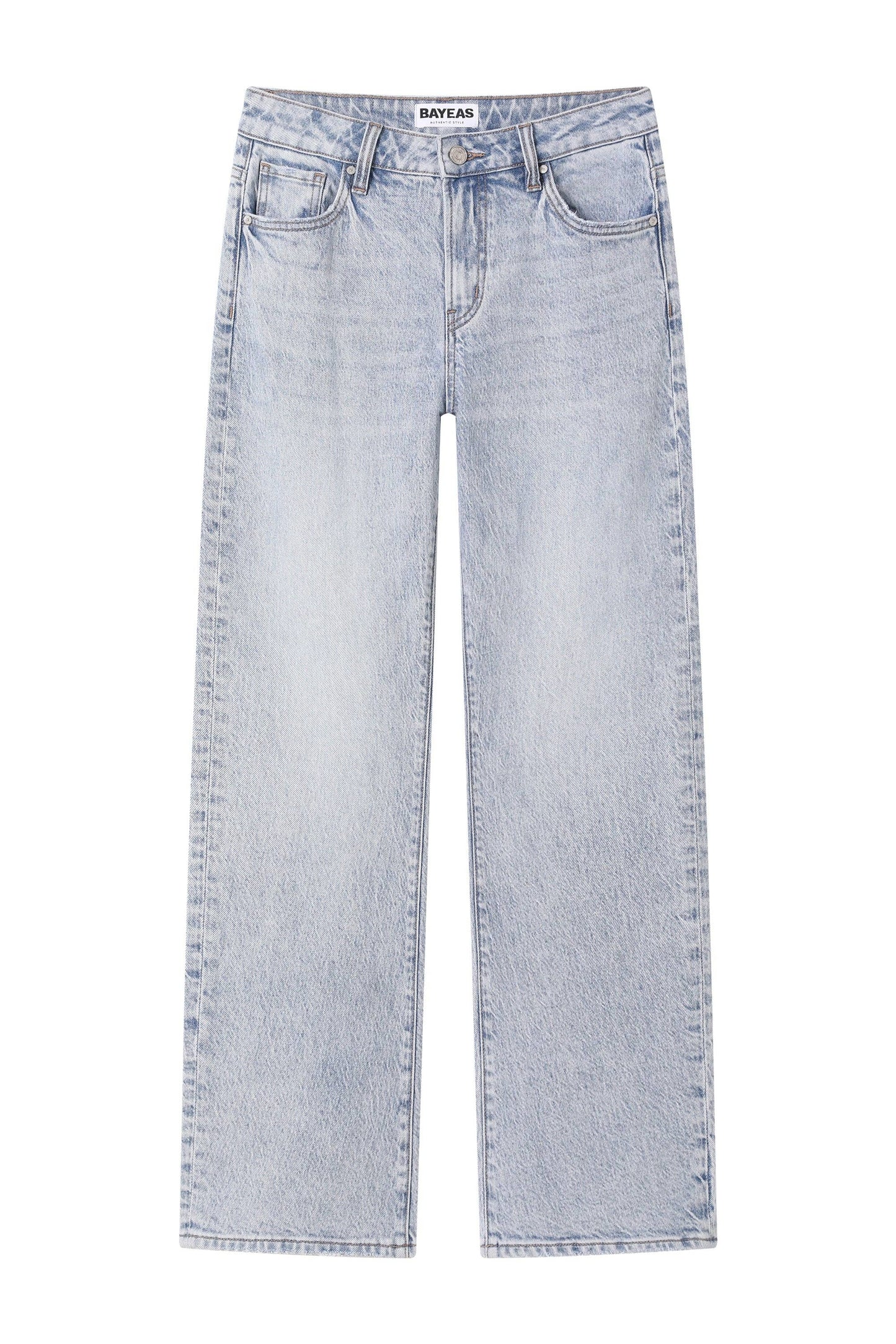 MID RISE BARREL DENIM JEANS WITH FINISHED HEM: LIGHT BLUE