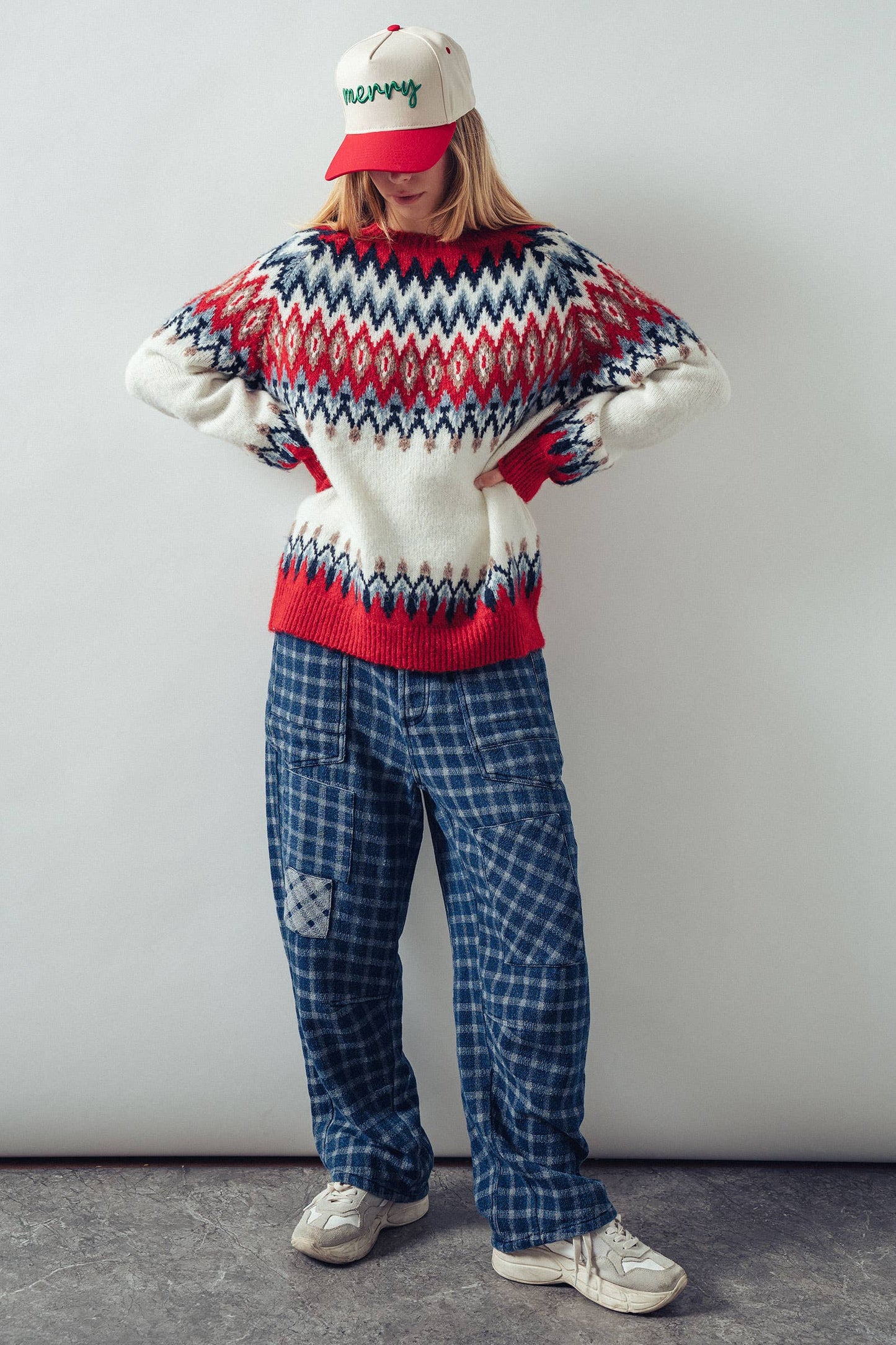 Fair Isle Wool Blend Sweater Top: RED MULTI