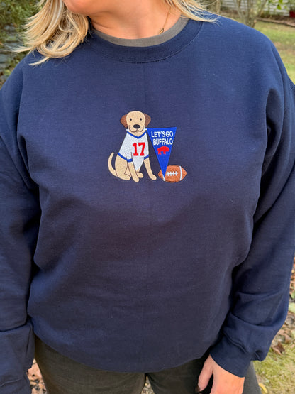 Embroidered Dog Let’s Go Buffalo, Buffalo Dog Crewneck