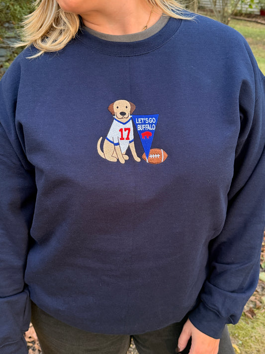 Embroidered Dog Let’s Go Buffalo, Buffalo Dog Crewneck