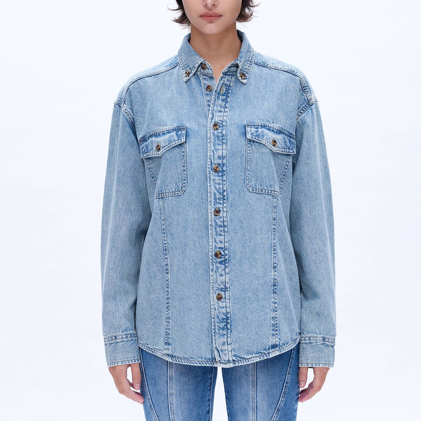 Oversized long sleeve denim shirt