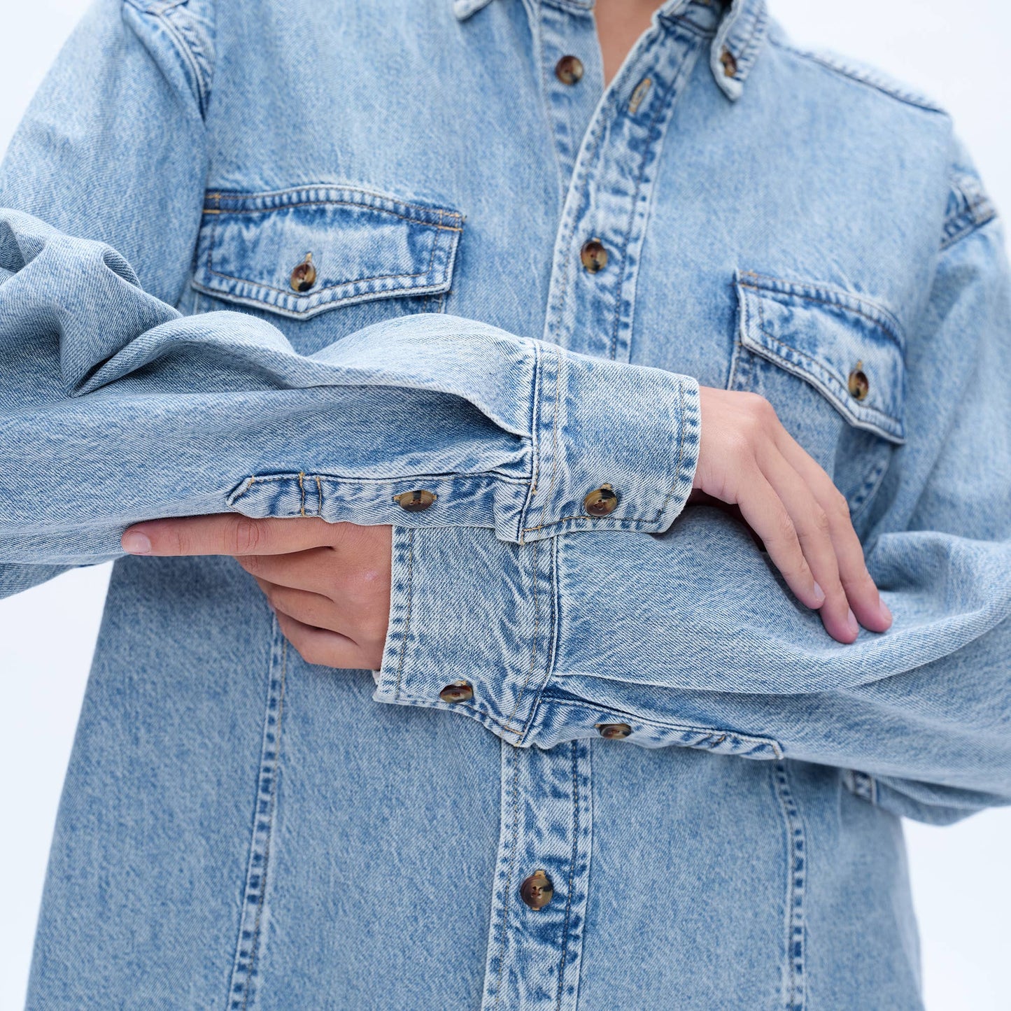 Oversized long sleeve denim shirt