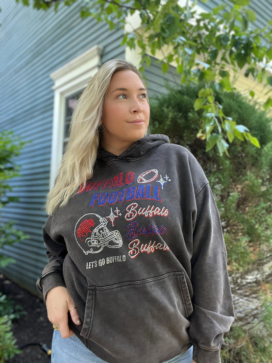 Buffalo Acid Wash Boyfriend Sparkle Hoodie, Thick Buffalo Hoodie, Buffalo football hoodie