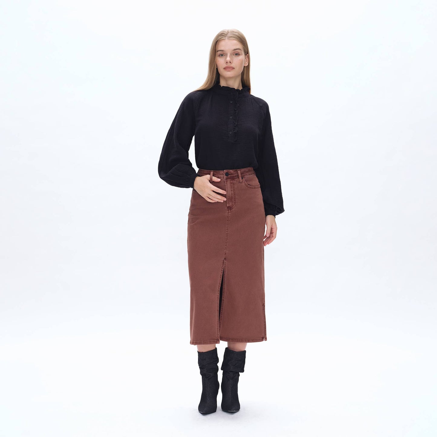 Pencil Jean Midi Skirt