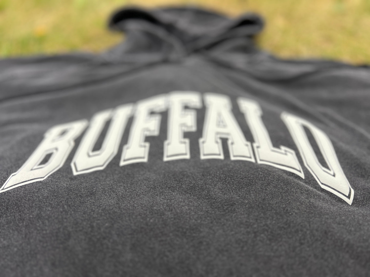 Buffalo varsity puff print, Buffalo soft hoodie, Buffalo drop shoulder acid wash hoodie