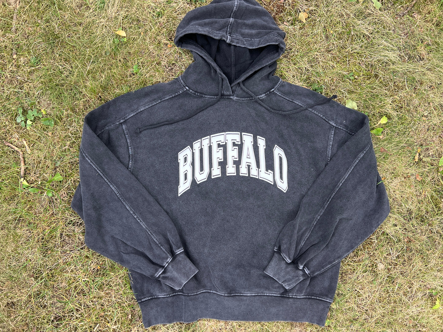 Buffalo varsity puff print, Buffalo soft hoodie, Buffalo drop shoulder acid wash hoodie