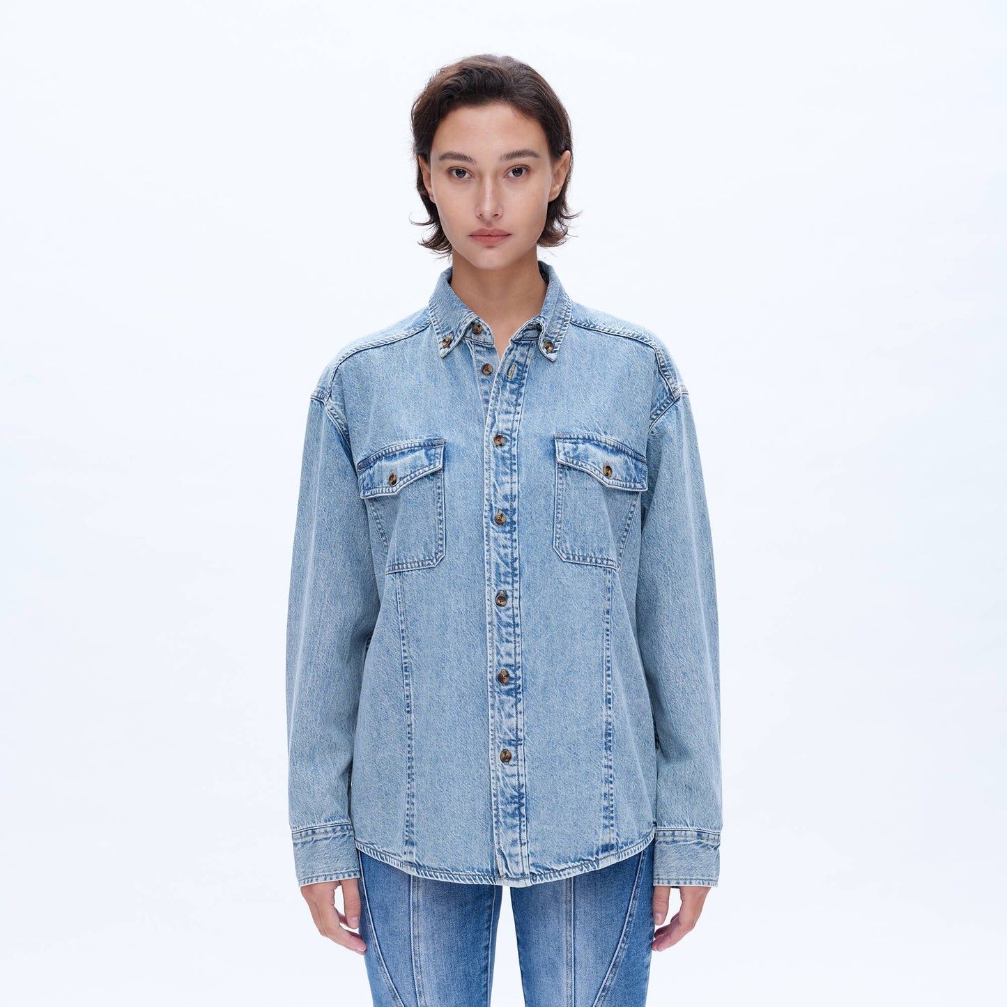 Oversized long sleeve denim shirt