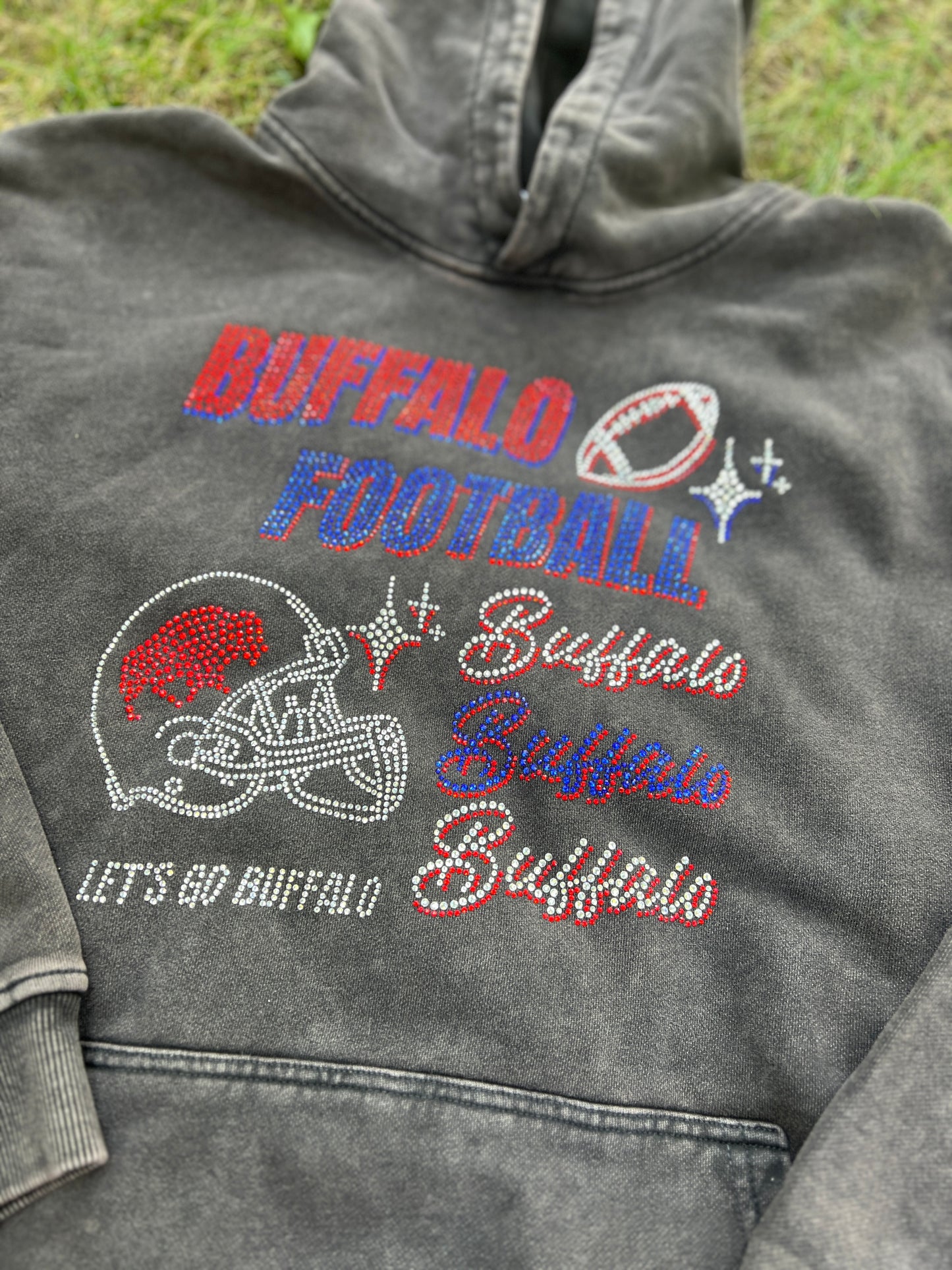 Buffalo Acid Wash Boyfriend Sparkle Hoodie, Thick Buffalo Hoodie, Buffalo football hoodie