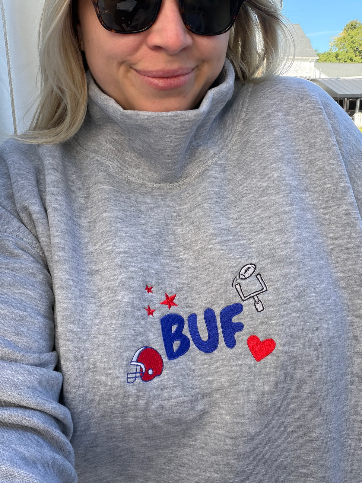 Embroidered BUF mock neck with pockets