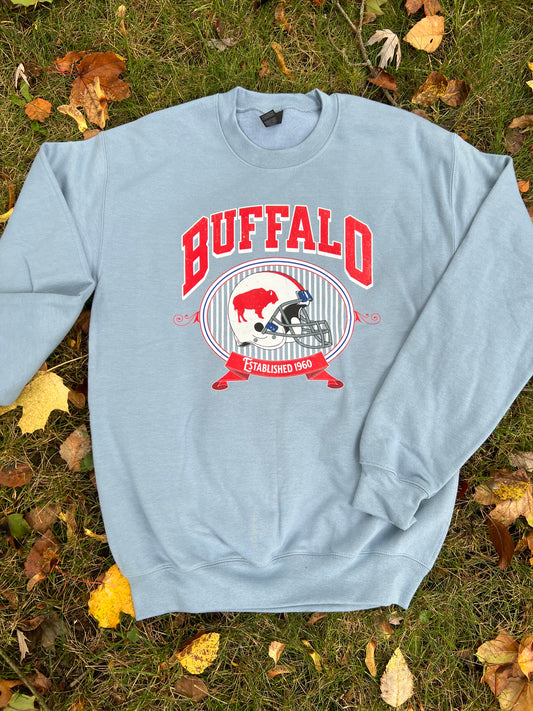 Buffalo old school crewneck, Buffalo stone blue sweatshirt, Buffalo retro inspired crew