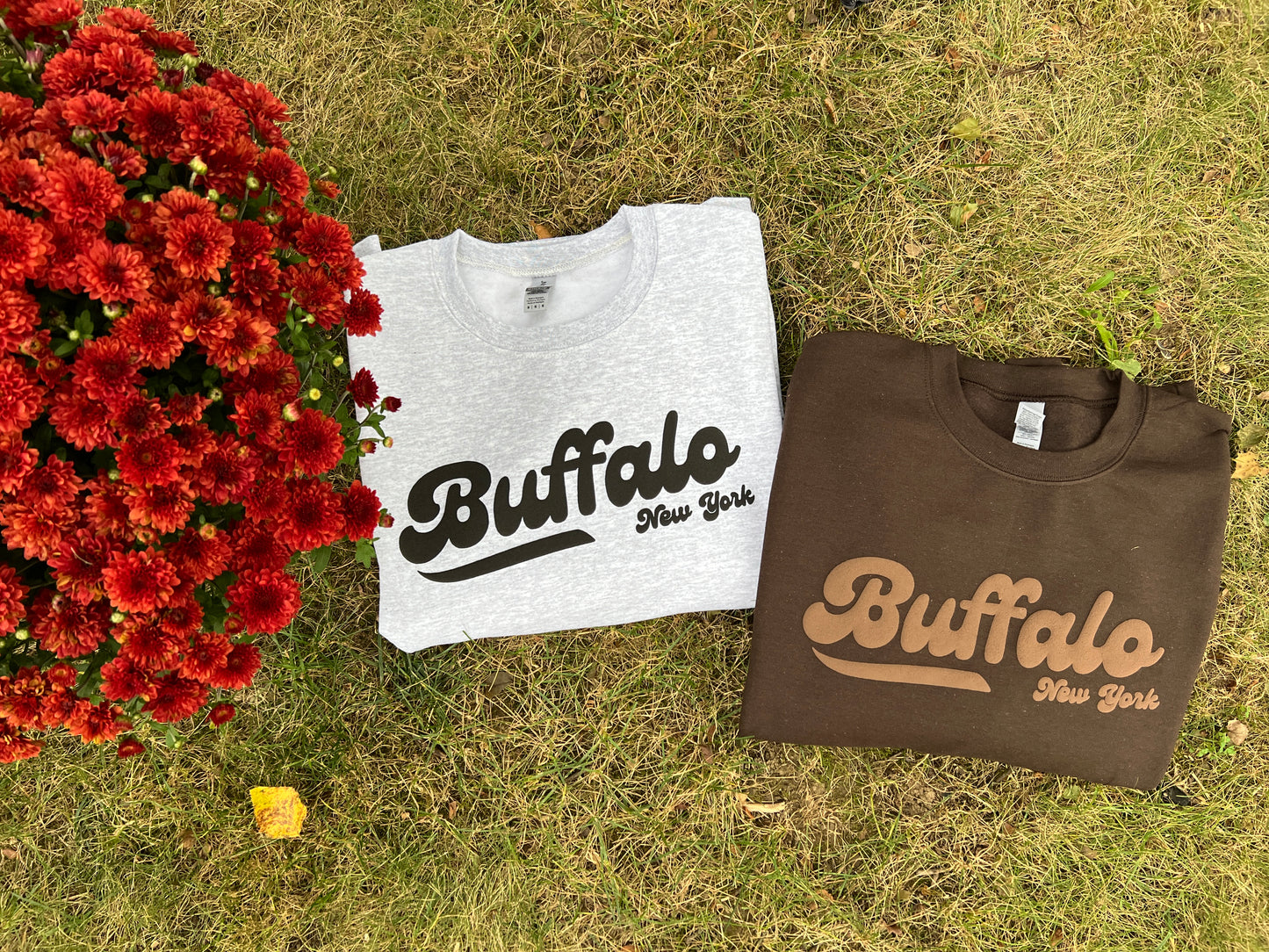 Buffalo puff print crewneck, Buffalo monochromatic crew