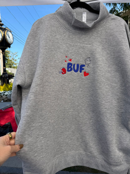 Embroidered BUF mock neck with pockets