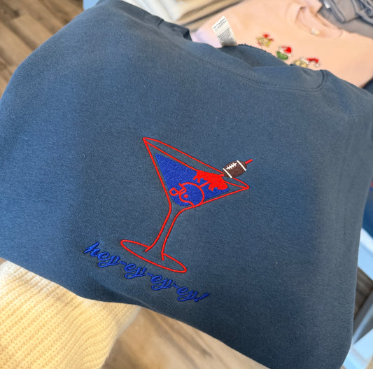 Tini time hey ey ey embroidered crewneck STEEL BLUE
