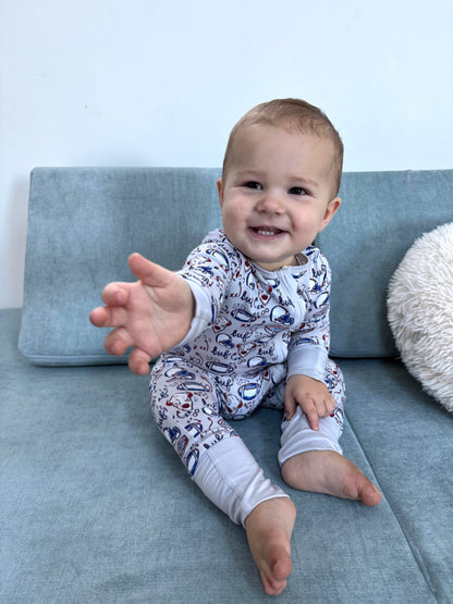 Arden Gray Kids Doodle PJs, Bamboo cotton PJs, Baby and Kids Buffalo Football Jammies