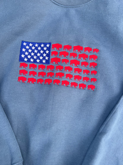 Buffalo American Flag Embroidered Crewneck