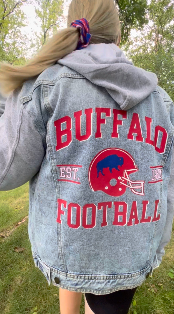 Buffalo Football Denim Jacket, Buffalo sweatshirt jacket, Buffalo denim jacket