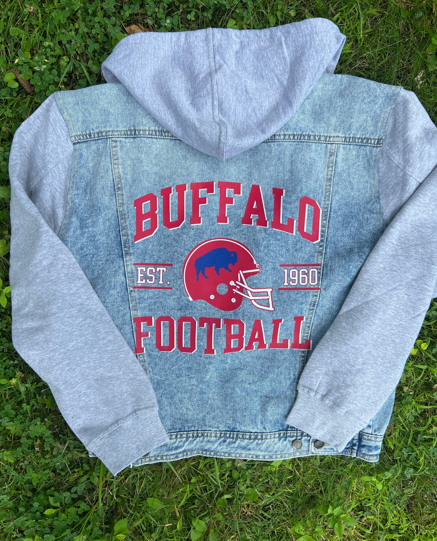 Buffalo Football Denim Jacket, Buffalo sweatshirt jacket, Buffalo denim jacket